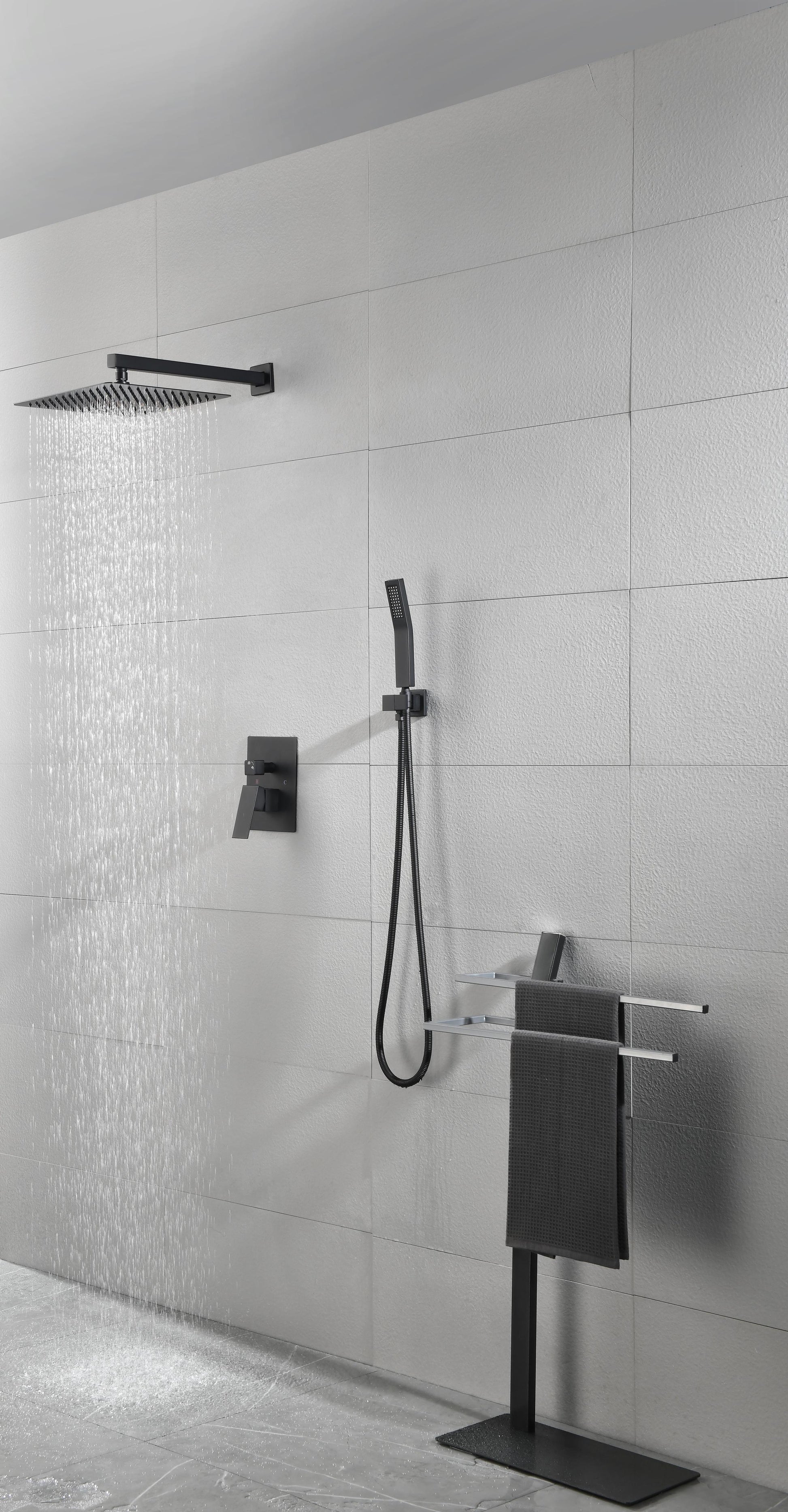 12" Rain Shower Head Systems Wall Mounted Shower Matte Black Brass