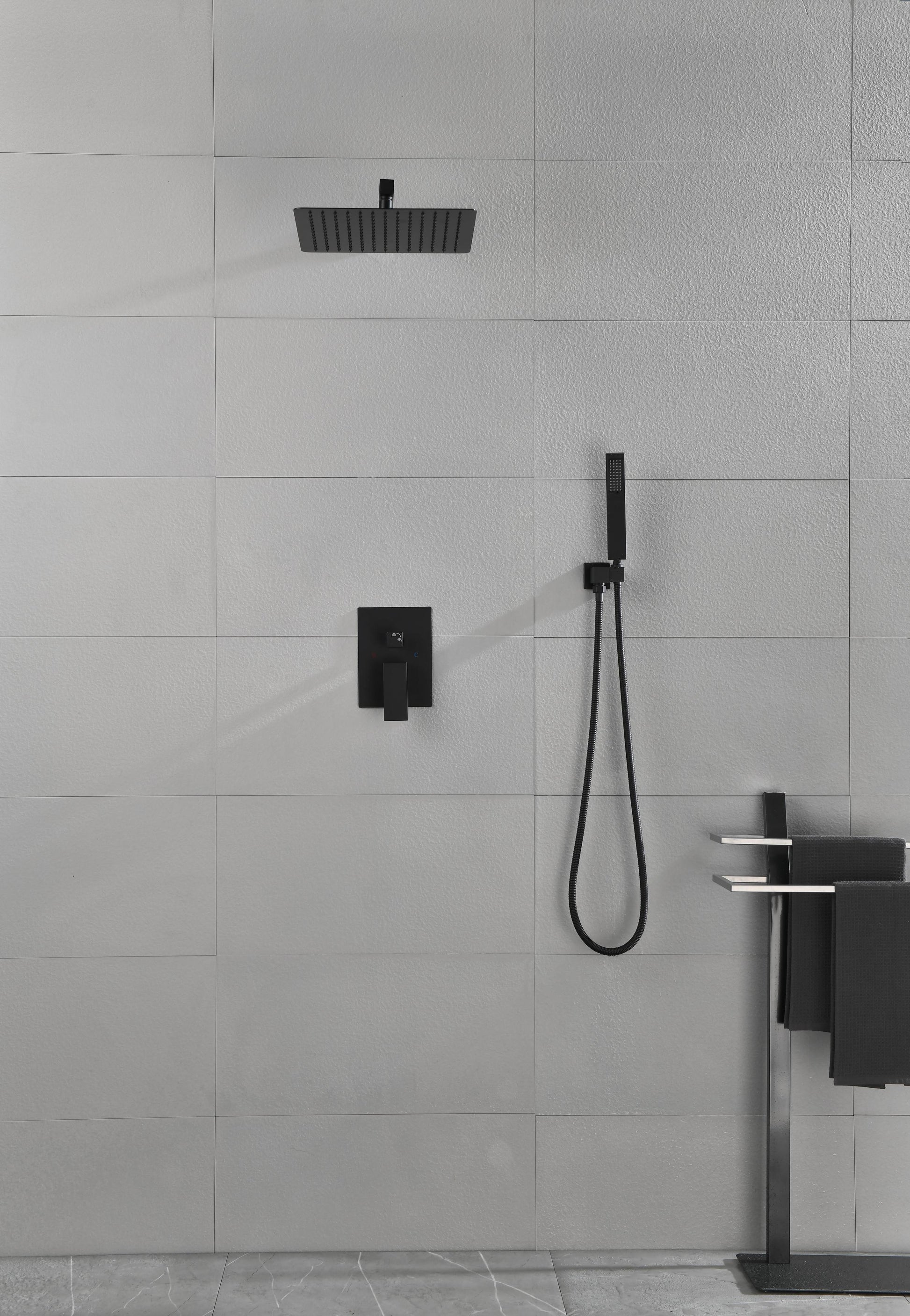 12" Rain Shower Head Systems Wall Mounted Shower Matte Black Brass