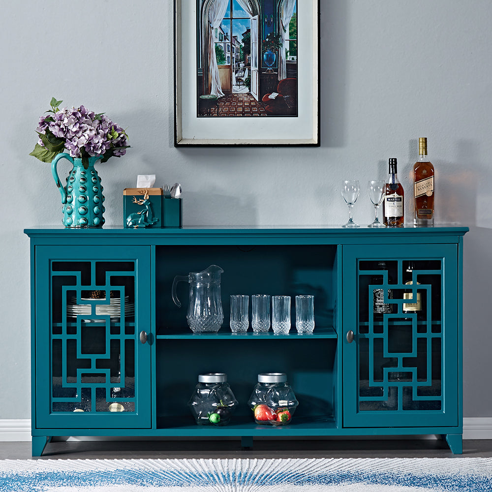 60" Sideboard Buffet Table Storage Cabinet Old Sku:Gsi211203 Teal Blue Primary Living Space Adjustabel Shelves Mdf