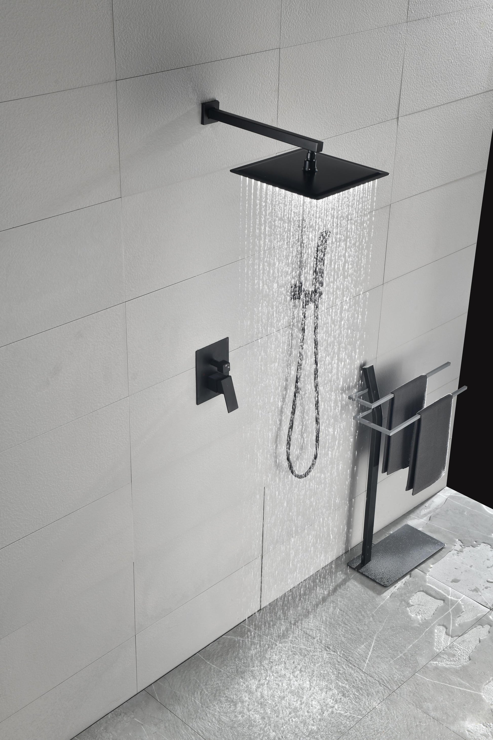 12" Rain Shower Head Systems Wall Mounted Shower Matte Black Brass