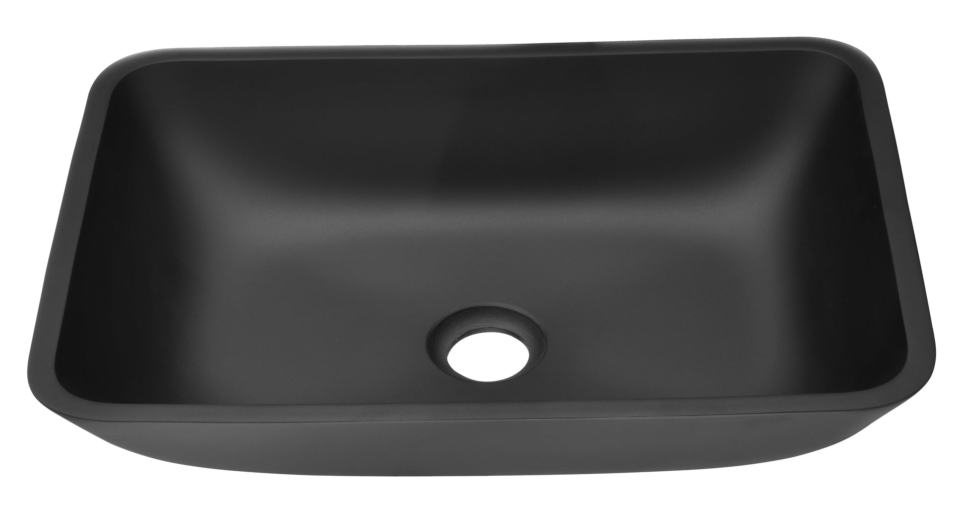 13.0" L 18.13" W 4" H Matte Shell Glass Rectangular Vessel Bathroom Sink In Black With Matte Black Faucet And Pop Up Drain In Matte Black Matte Black Glass