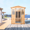 Four Person Old Fir Far Infrared Outdoor Sauna Room Natural Wood Wood Stainless Steel Glass