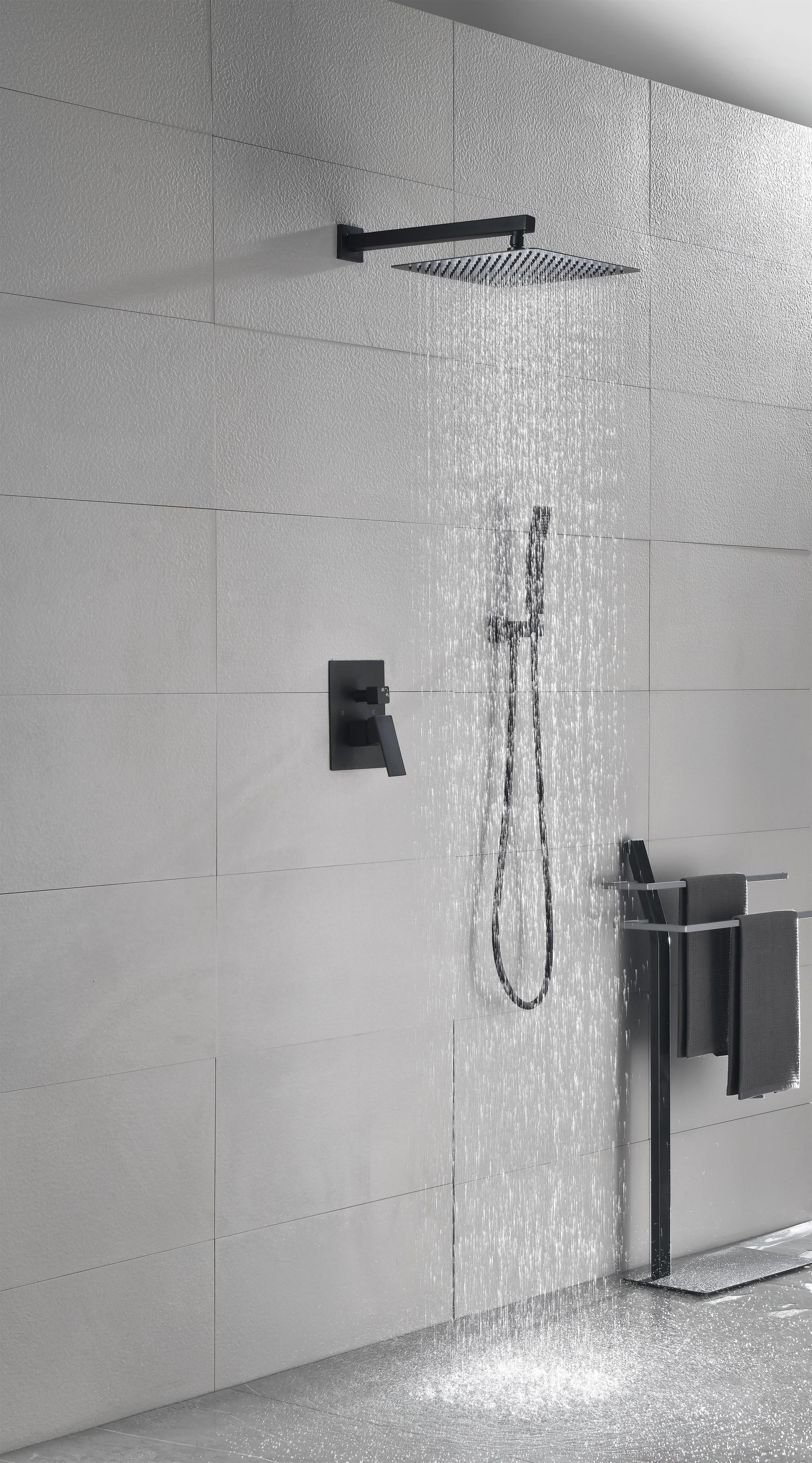 12" Rain Shower Head Systems Wall Mounted Shower Matte Black Brass