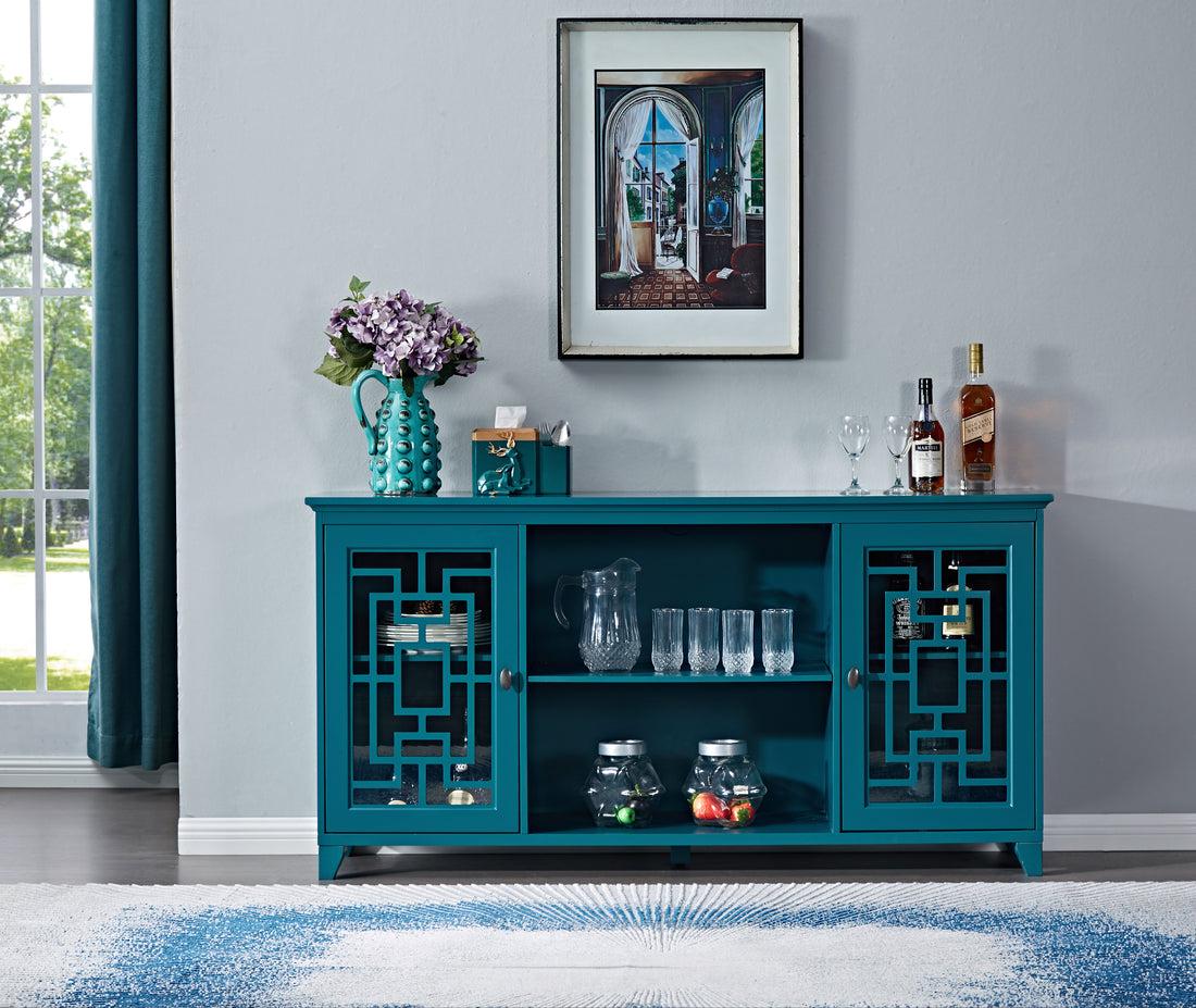 60" Sideboard Buffet Table Storage Cabinet Old Sku:Gsi211203 Teal Blue Primary Living Space Adjustabel Shelves Mdf