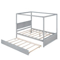 Wood Canopy Bed With Trundle Bed ,Full Size Canopy Platform Bed With Support Slats .No Box Spring Needed, Brushed Gray Gray Solid Wood