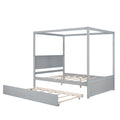 Wood Canopy Bed With Trundle Bed ,Full Size Canopy Platform Bed With Support Slats .No Box Spring Needed, Brushed Gray Gray Solid Wood