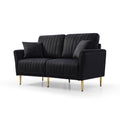 Modern Velvet 2 Seater Sofa, Upholstered Sofa With Metal Legs, 2 Seater Sofa Furniture For Small Spaces, Living Room, Bedroom, Office Black Black Foam Velvet