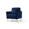 Accent Chair With Ottoman, Single Sofa Chair And Ottoman Set, Modern Velvet Barrel Chair Accent Armchair With Golden Legs For Living Room Bedroom Home Office, Channel Tufted Back Club Chair, Blue Blue Foam Velvet