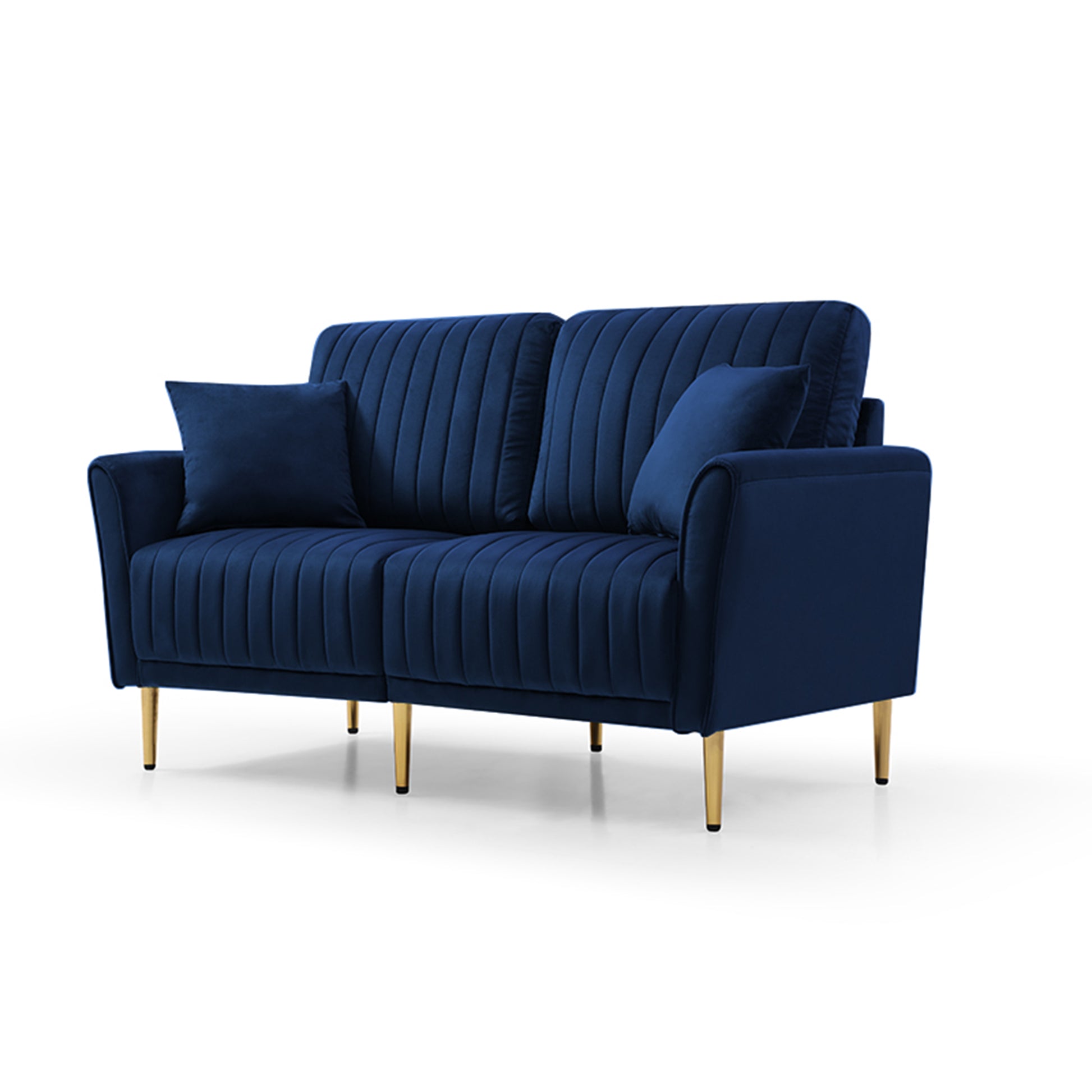 2 Pieces Sectional Sofa Set For Living Room, Velvet Tufted Couch Sofa With Metal Legs, 2 Piece Loveseat And Sofa, Furniture Set,Blue Velvet Blue Foam Velvet