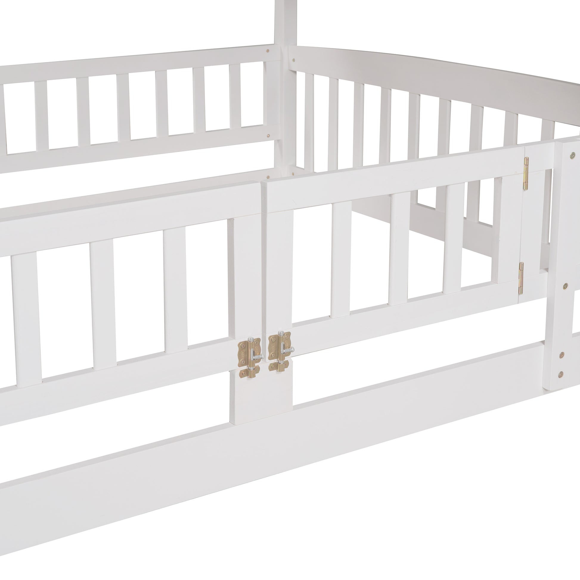 Bunk Bed With Slide,Full Over Full Low Bunk Bed With Fence And Ladder For Toddler Kids Teens White White Solid Wood