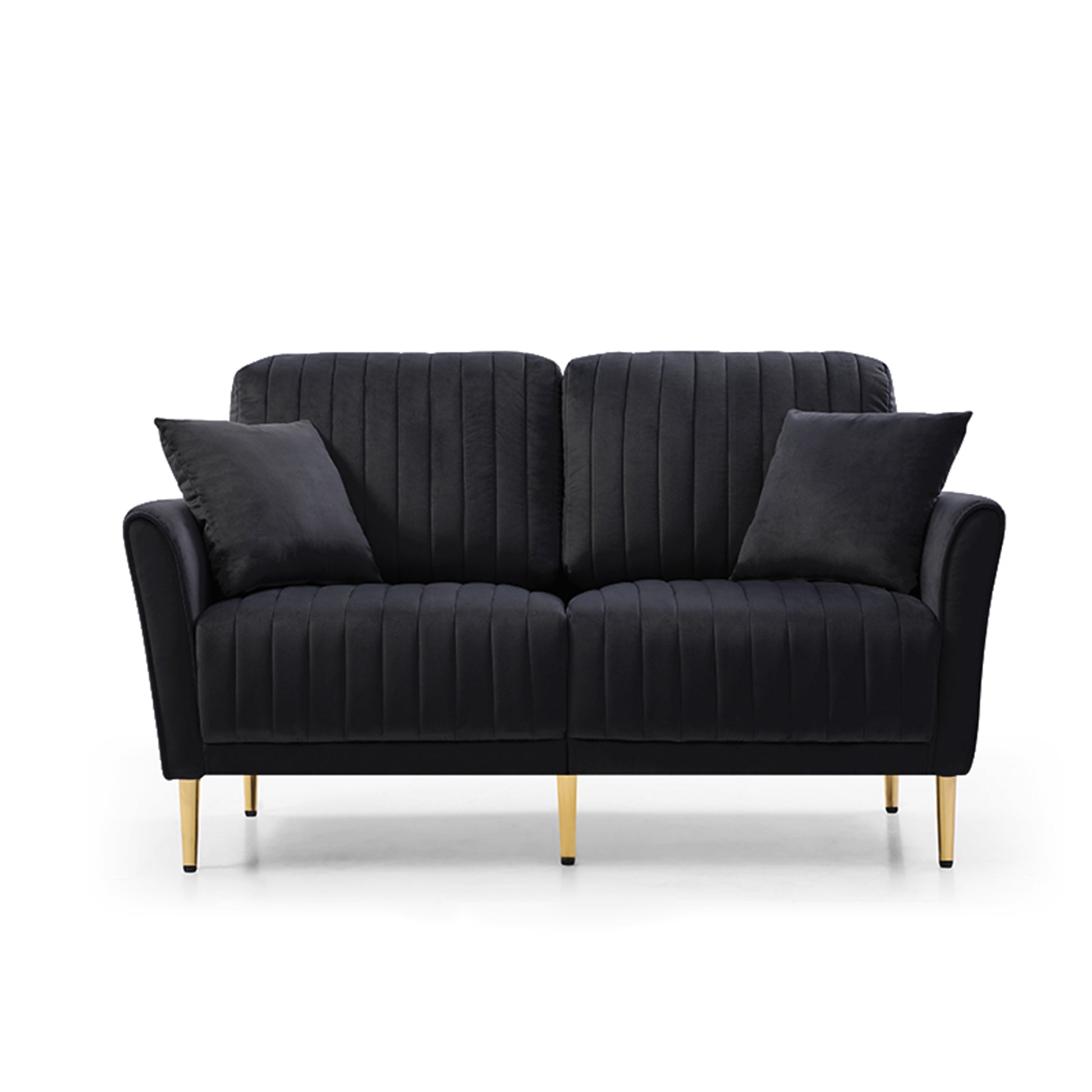 Modern Velvet 2 Seater Sofa, Upholstered Sofa With Metal Legs, 2 Seater Sofa Furniture For Small Spaces, Living Room, Bedroom, Office Black Black Foam Velvet