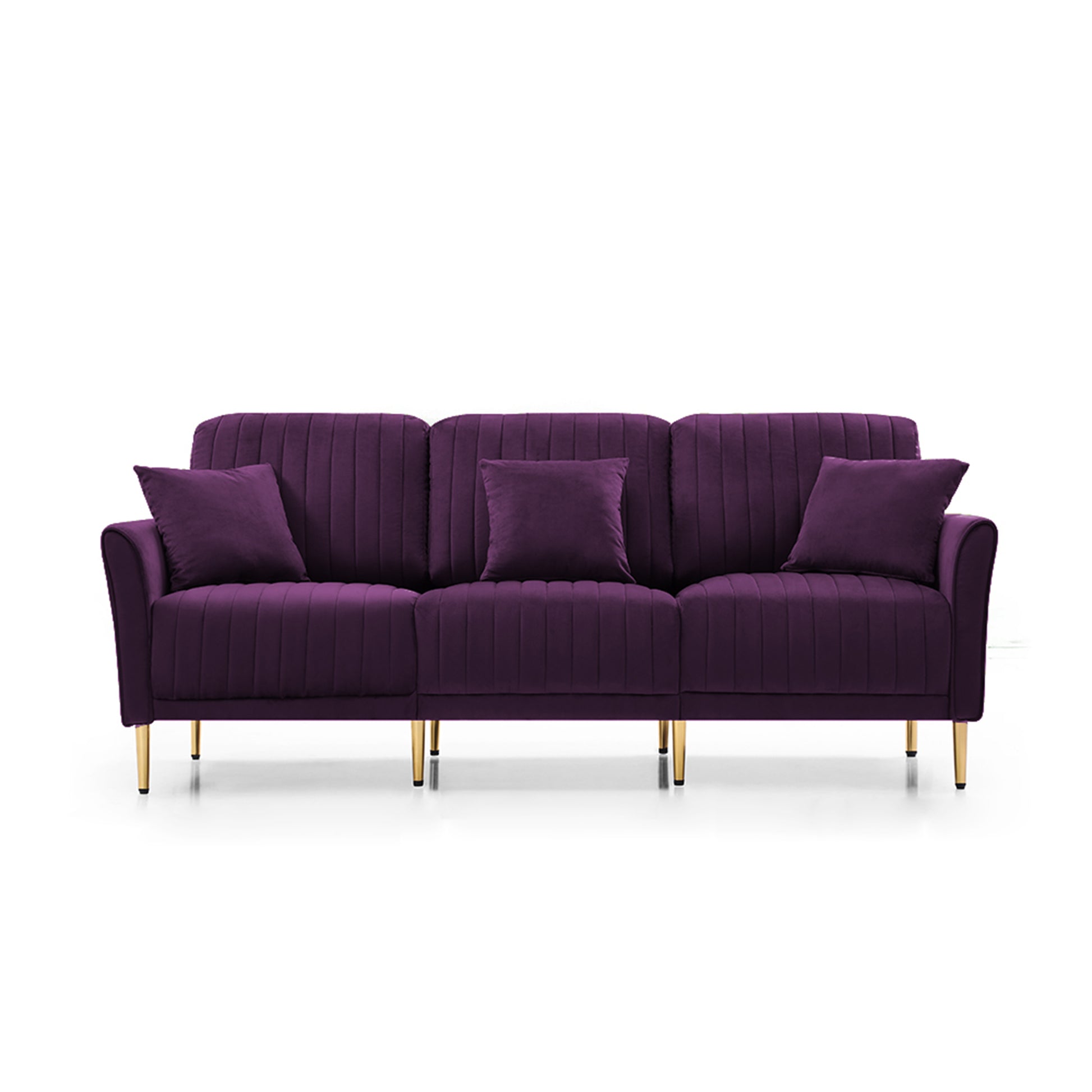 Modern Large Velvet Fabric L Shape Chaise Lounge Couch Sectional Sofa Eggplant Purple Foam Velvet 3 Seat