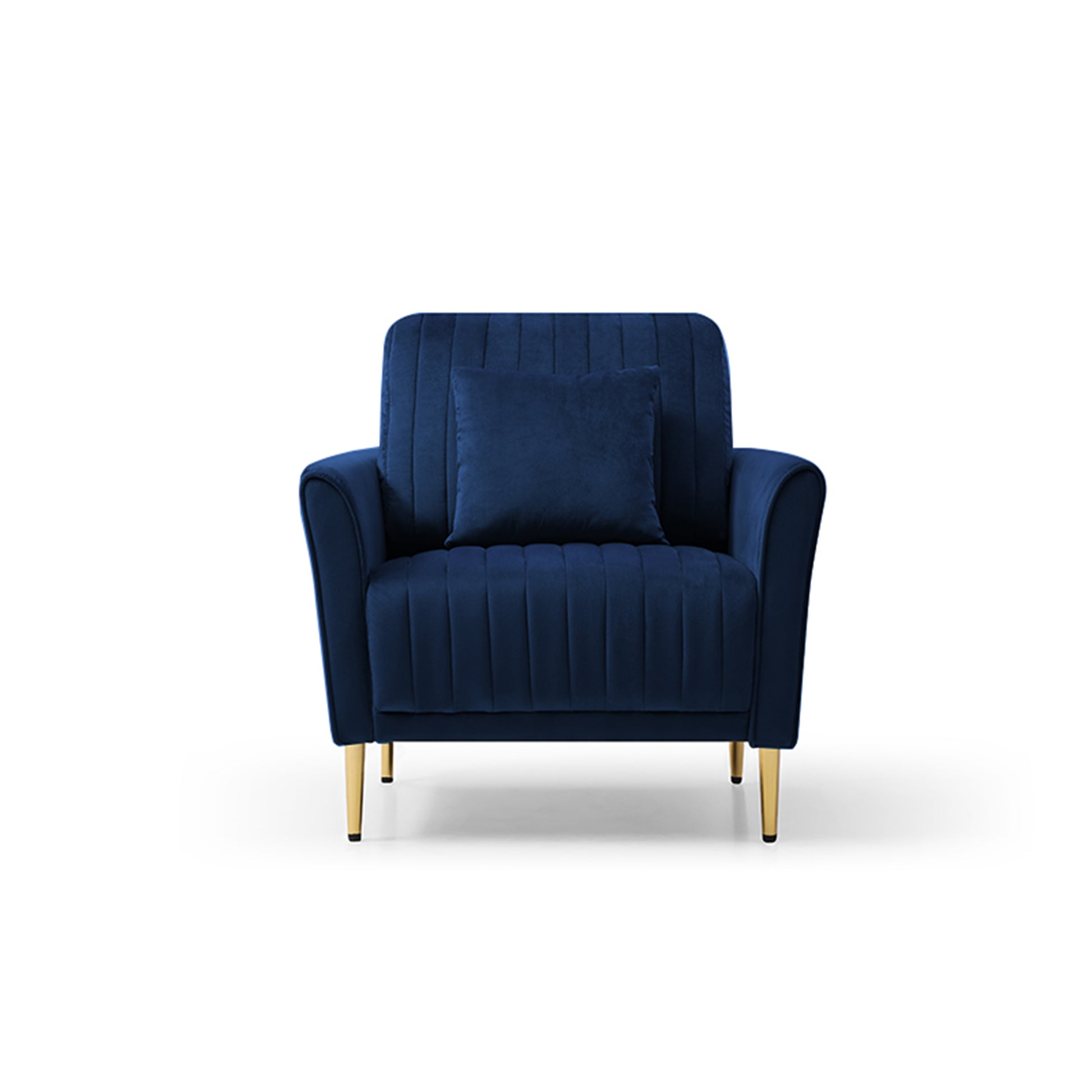 Accent Chair With Ottoman, Single Sofa Chair And Ottoman Set, Modern Velvet Barrel Chair Accent Armchair With Golden Legs For Living Room Bedroom Home Office, Channel Tufted Back Club Chair, Blue Blue Foam Velvet