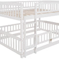 Bunk Bed With Slide,Full Over Full Low Bunk Bed With Fence And Ladder For Toddler Kids Teens White White Solid Wood