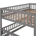 Bunk Bed With Slide,Full Over Full Low Bunk Bed With Fence And Ladder For Toddler Kids Teens Gray Gray Solid Wood