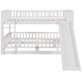 Bunk Bed With Slide,Full Over Full Low Bunk Bed With Fence And Ladder For Toddler Kids Teens White White Solid Wood