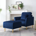 Accent Chair With Ottoman, Single Sofa Chair And Ottoman Set, Modern Velvet Barrel Chair Accent Armchair With Golden Legs For Living Room Bedroom Home Office, Channel Tufted Back Club Chair, Blue Blue Foam Velvet