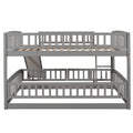 Bunk Bed With Slide,Full Over Full Low Bunk Bed With Fence And Ladder For Toddler Kids Teens Gray Gray Solid Wood