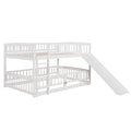 Bunk Bed With Slide,Full Over Full Low Bunk Bed With Fence And Ladder For Toddler Kids Teens White White Solid Wood