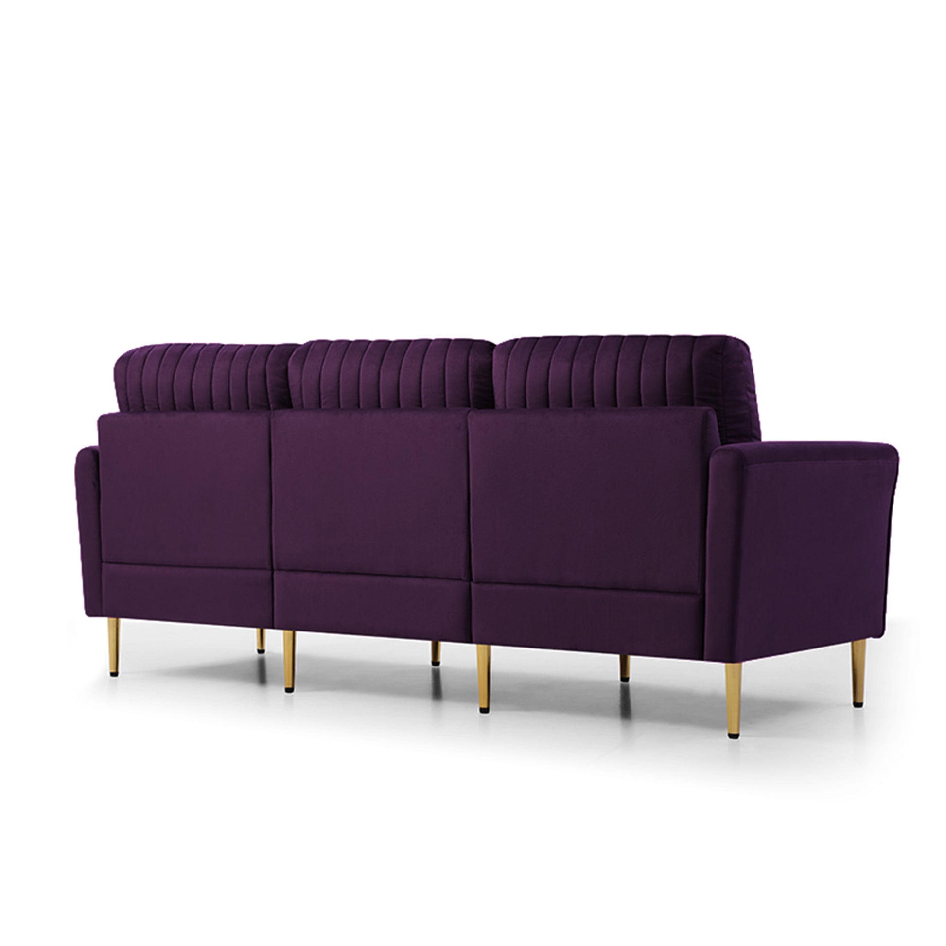 Modern Large Velvet Fabric L Shape Chaise Lounge Couch Sectional Sofa Eggplant Purple Foam Velvet 3 Seat