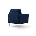 Accent Chair With Ottoman, Single Sofa Chair And Ottoman Set, Modern Velvet Barrel Chair Accent Armchair With Golden Legs For Living Room Bedroom Home Office, Channel Tufted Back Club Chair, Blue Blue Foam Velvet