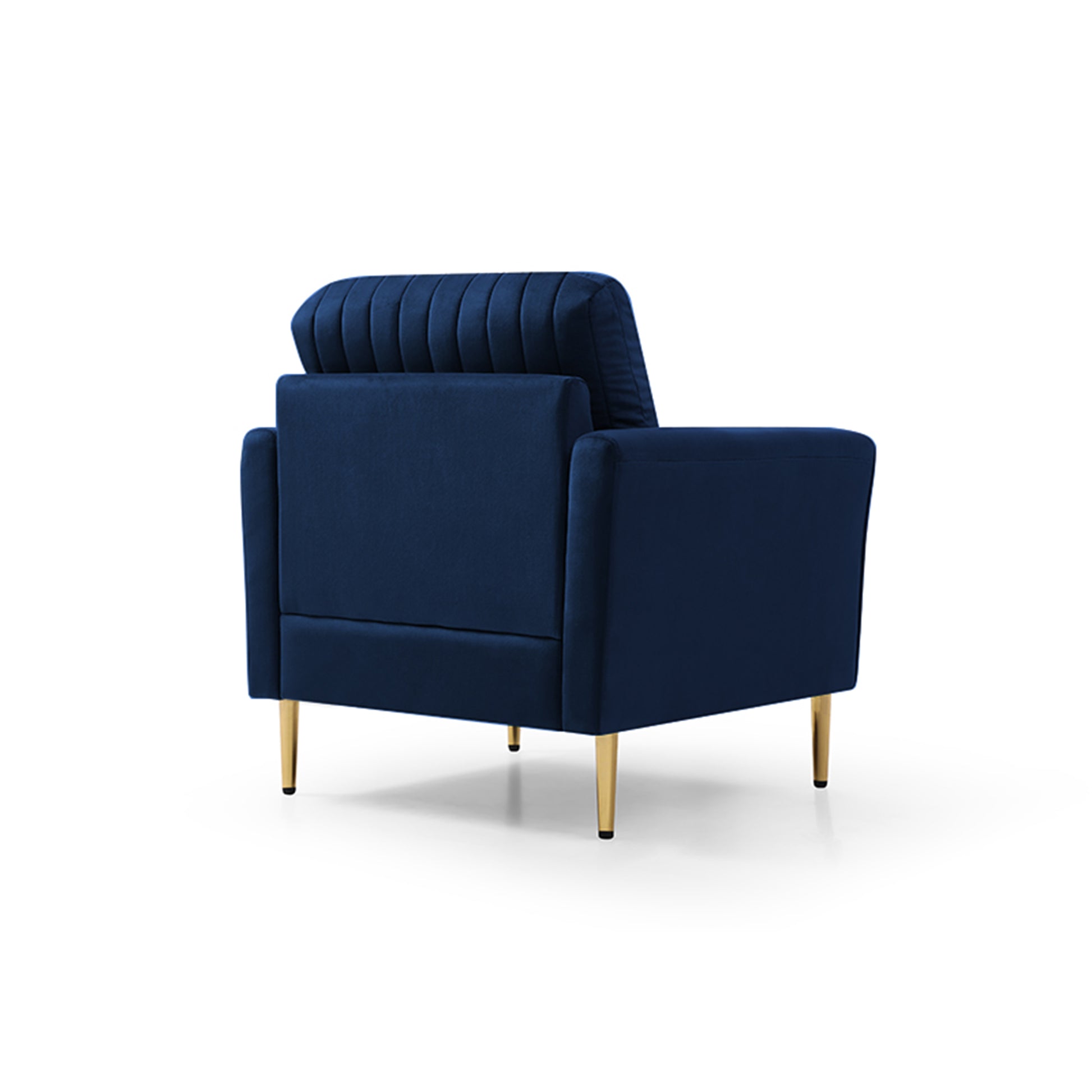 Accent Chair With Ottoman, Single Sofa Chair And Ottoman Set, Modern Velvet Barrel Chair Accent Armchair With Golden Legs For Living Room Bedroom Home Office, Channel Tufted Back Club Chair, Blue Blue Foam Velvet