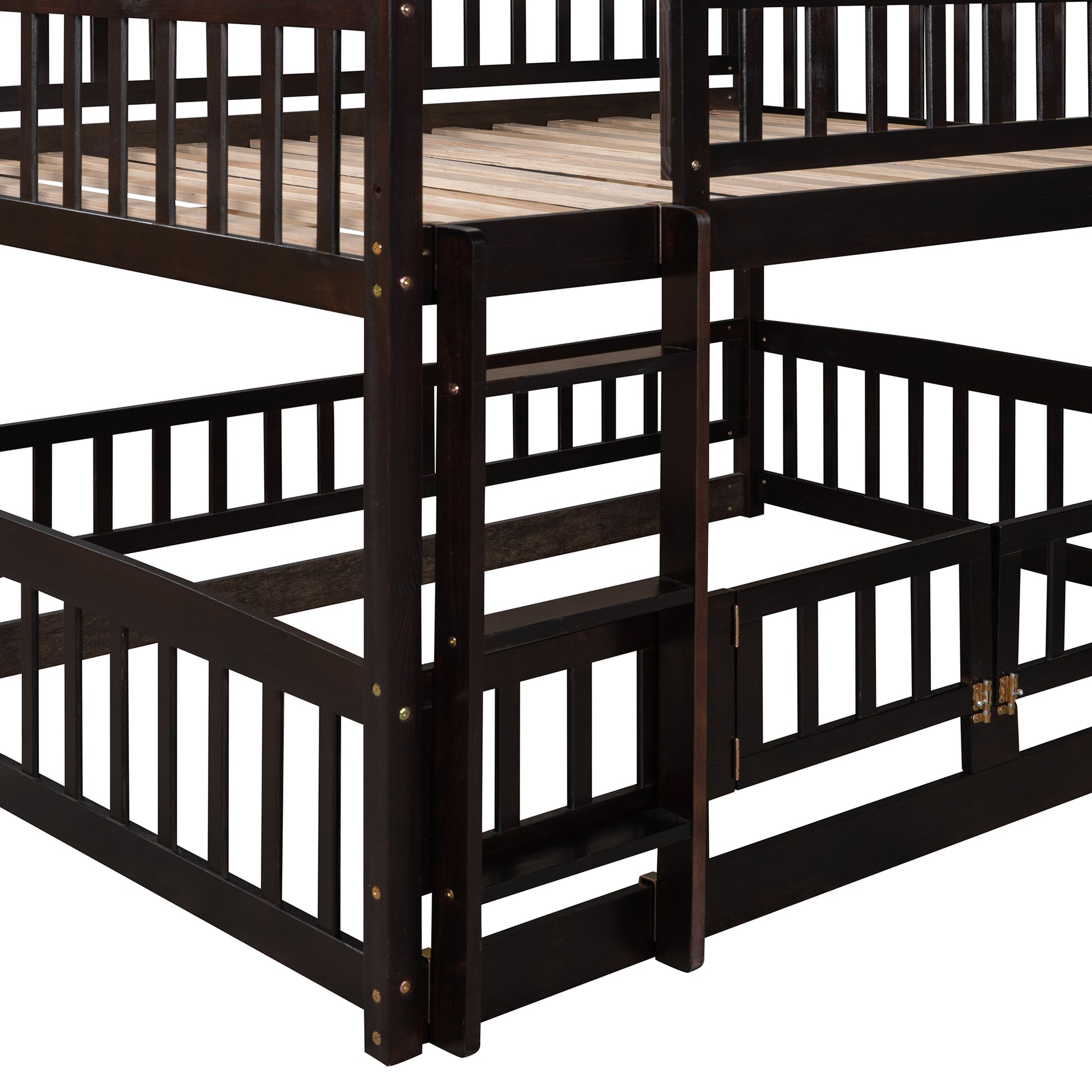 Bunk Bed With Slide,Full Over Full Low Bunk Bed With Fence And Ladder For Toddler Kids Teens Espresso Espresso Solid Wood