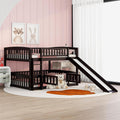 Bunk Bed With Slide,Full Over Full Low Bunk Bed With Fence And Ladder For Toddler Kids Teens Espresso Espresso Solid Wood