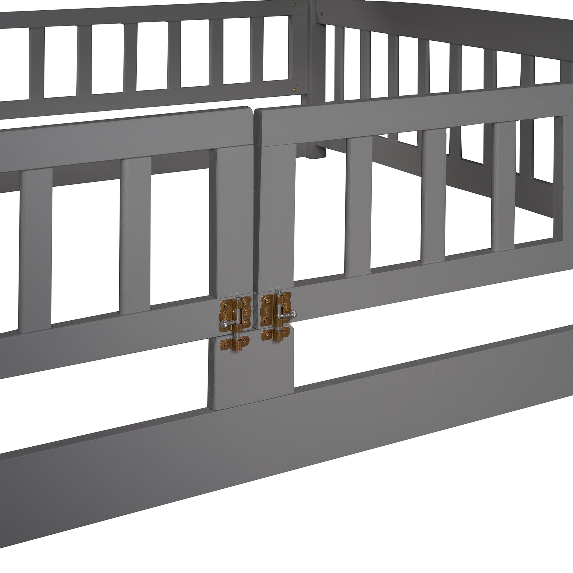 Bunk Bed With Slide,Full Over Full Low Bunk Bed With Fence And Ladder For Toddler Kids Teens Gray Gray Solid Wood