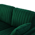 2 Seater Sofa Couch With Channel Tufted On Back And Seat Cushions, Two Throw Pillows, Velvet Green Green Foam Velvet 2 Seat