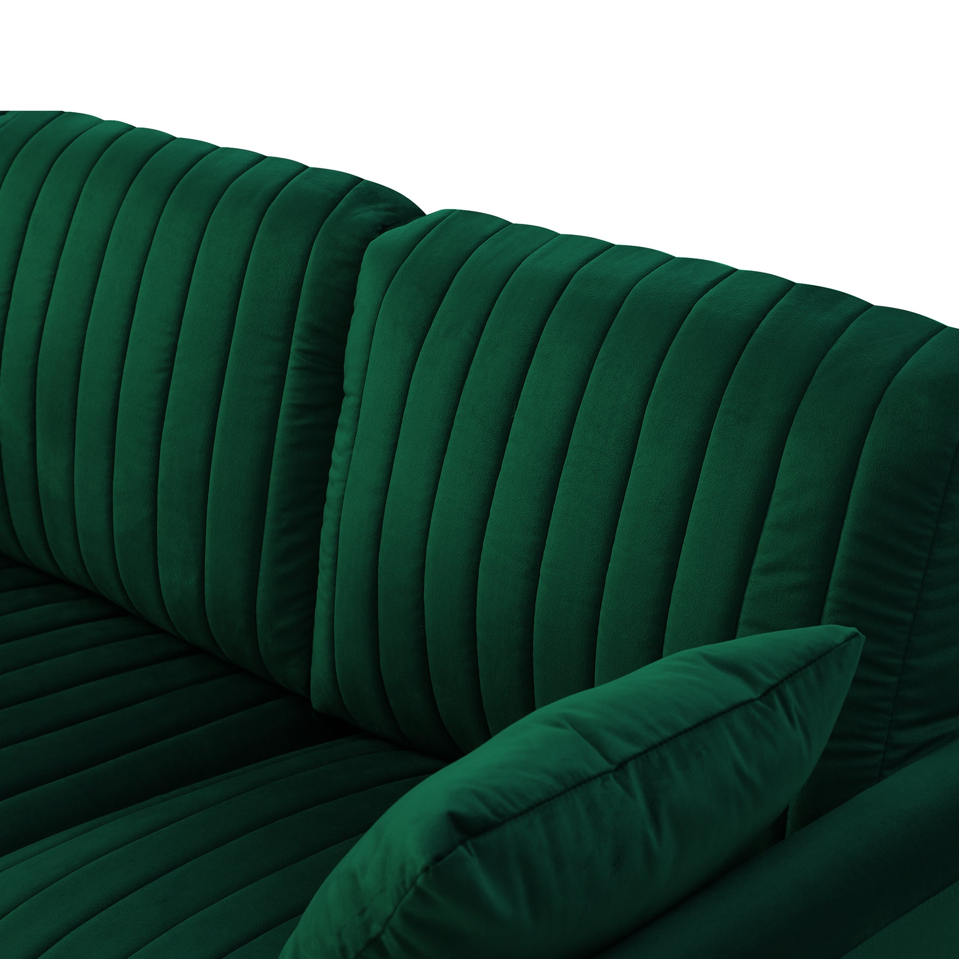 2 Seater Sofa Couch With Channel Tufted On Back And Seat Cushions, Two Throw Pillows, Velvet Green Green Foam Velvet 2 Seat