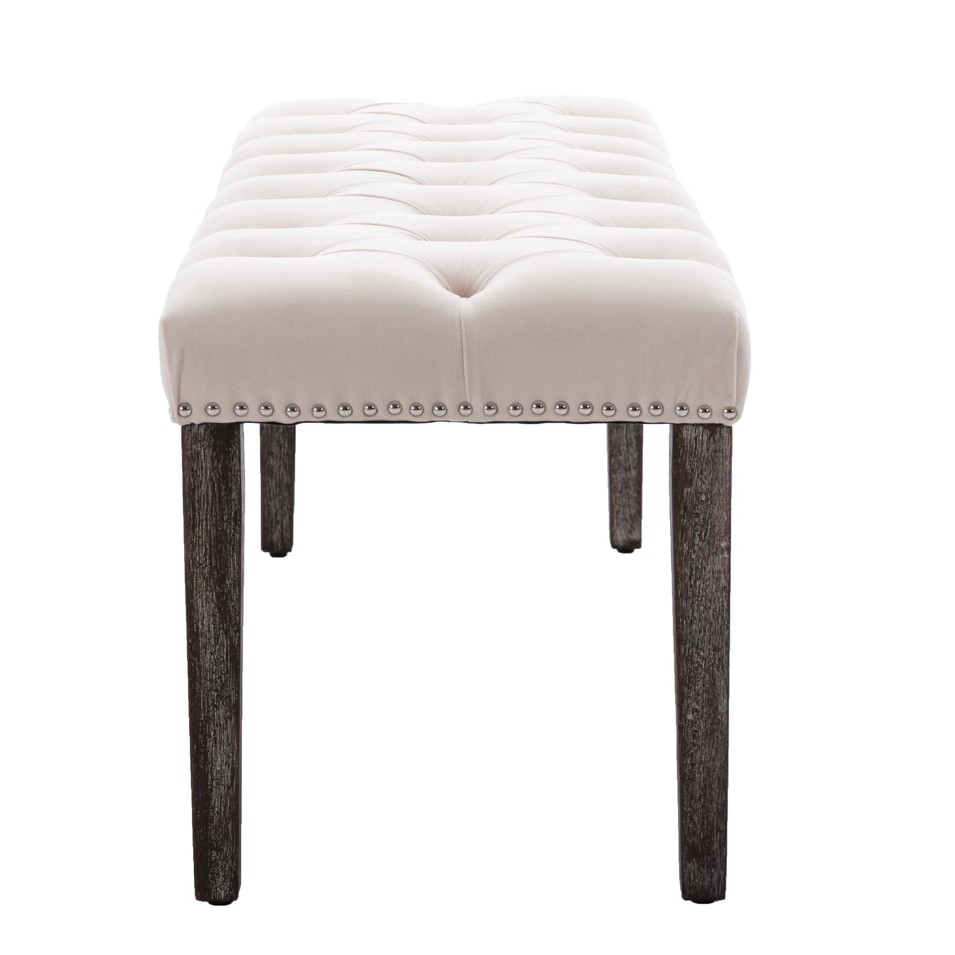 Heng Ming Upholstered Tufted Bench Ottomanvelvet Dining Bench Bedroom Bench Footrest Stool Accent Bench For Entryway Dining Room Living Room, Beige Beige Velvet