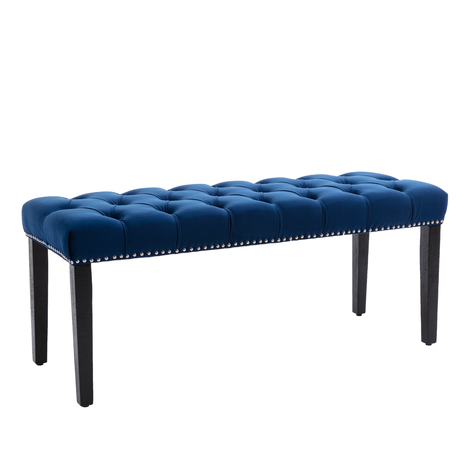 Heng Ming Upholstered Tufted Bench Ottomanvelvet Dining Bench Bedroom Bench Footrest Stool Accent Bench For Entryway Dining Room Living Room, Blue Blue Velvet