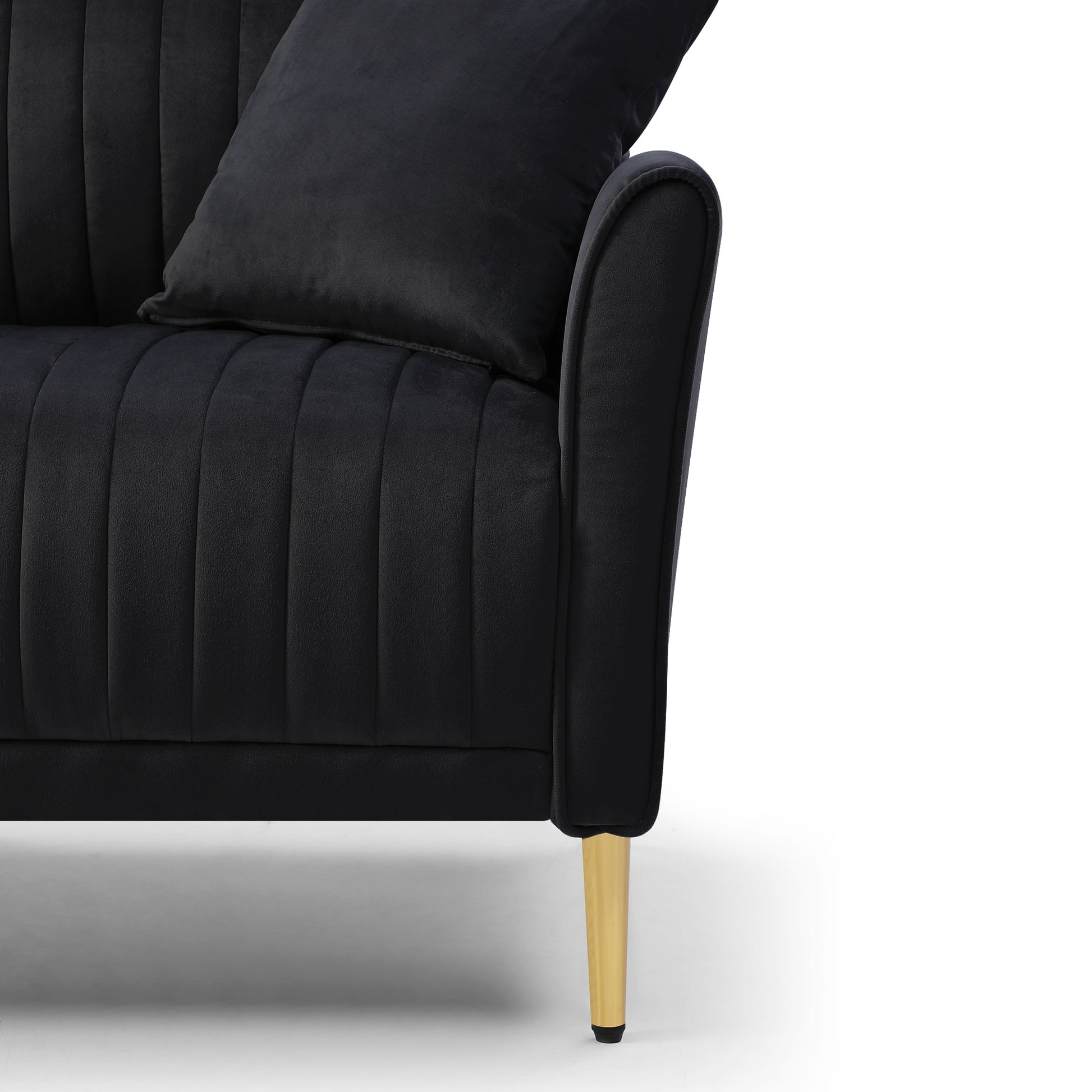 Black Velvet Modern 2 Pieces Of 2 Seat Sofa And Loveseat Couch Living Room Set, Metal Legs With Self Fabric Pillows Black Foam Velvet 4 Seat