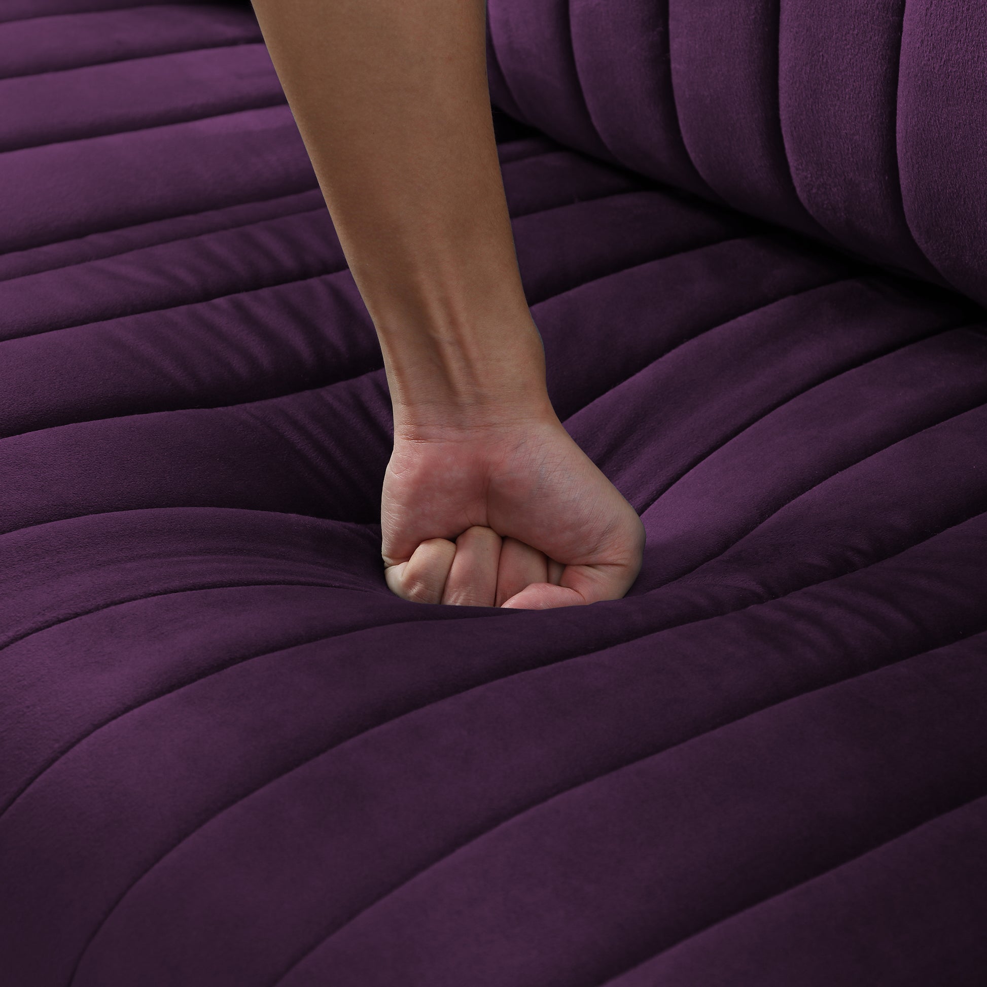 Eggplant Velvet Round Arm Loveseat 2 Seat Sofa With 2 Throw Pillows Purple Foam Velvet 2 Seat