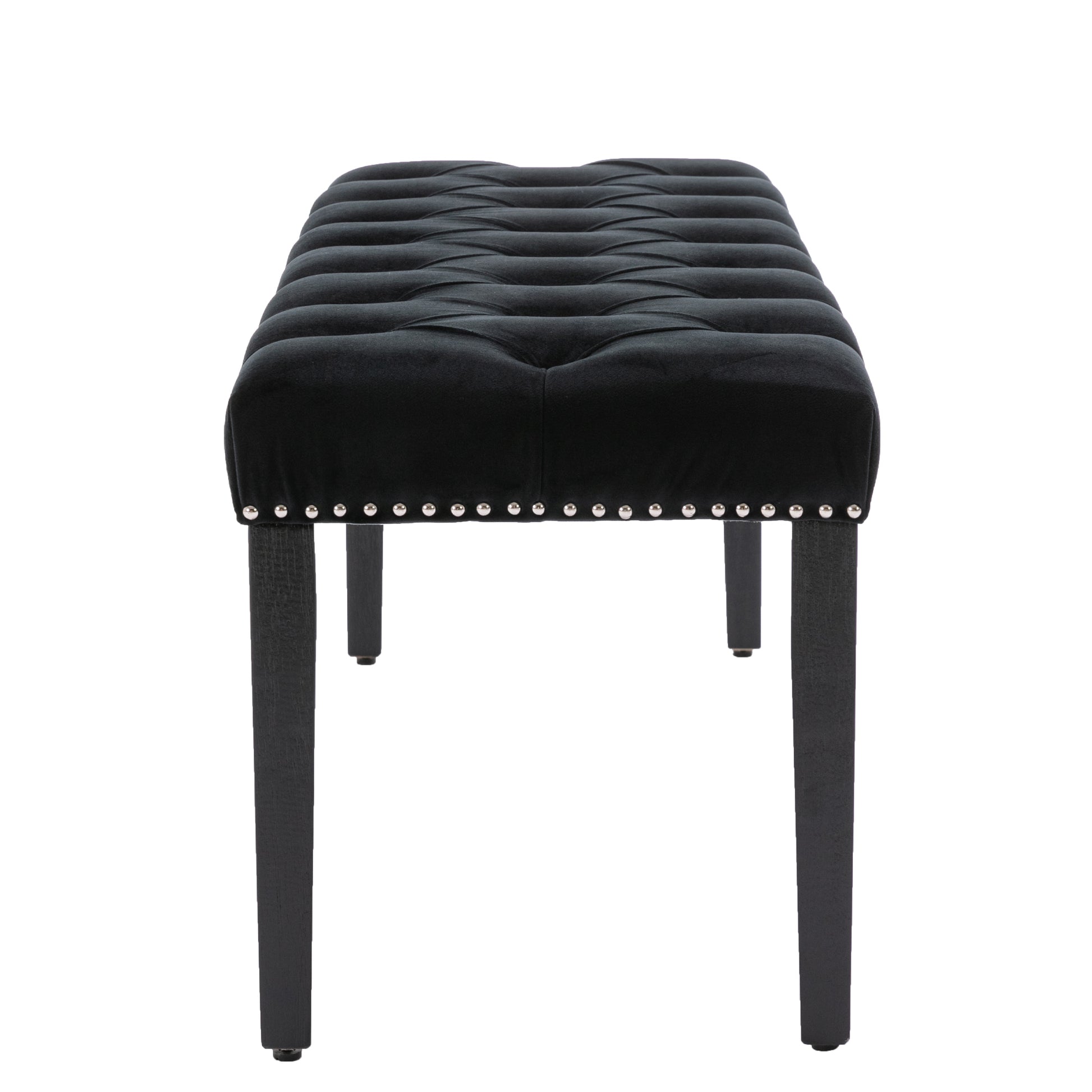 Heng Ming Upholstered Tufted Bench Ottomanvelvet Dining Bench Bedroom Bench Footrest Stool Accent Bench For Entryway Dining Room Living Room, Black Black Velvet