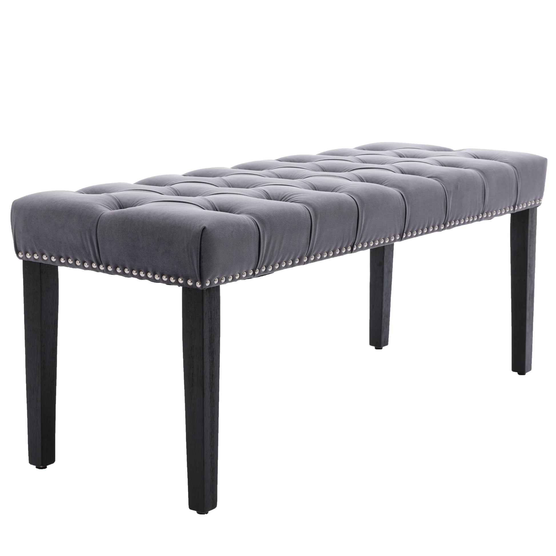 Heng Ming Upholstered Tufted Bench Ottomanvelvet Dining Bench Bedroom Bench Footrest Stool Accent Bench For Entryway Dining Room Living Room, Dark Gray Dark Gray Velvet