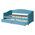 Upholstered Daybed Twin Size With Two Drawers And Wood Slat ,Blue Blue Upholstered