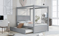 Wood Canopy Bed With Trundle Bed ,Full Size Canopy Platform Bed With Support Slats .No Box Spring Needed, Brushed Gray Gray Solid Wood