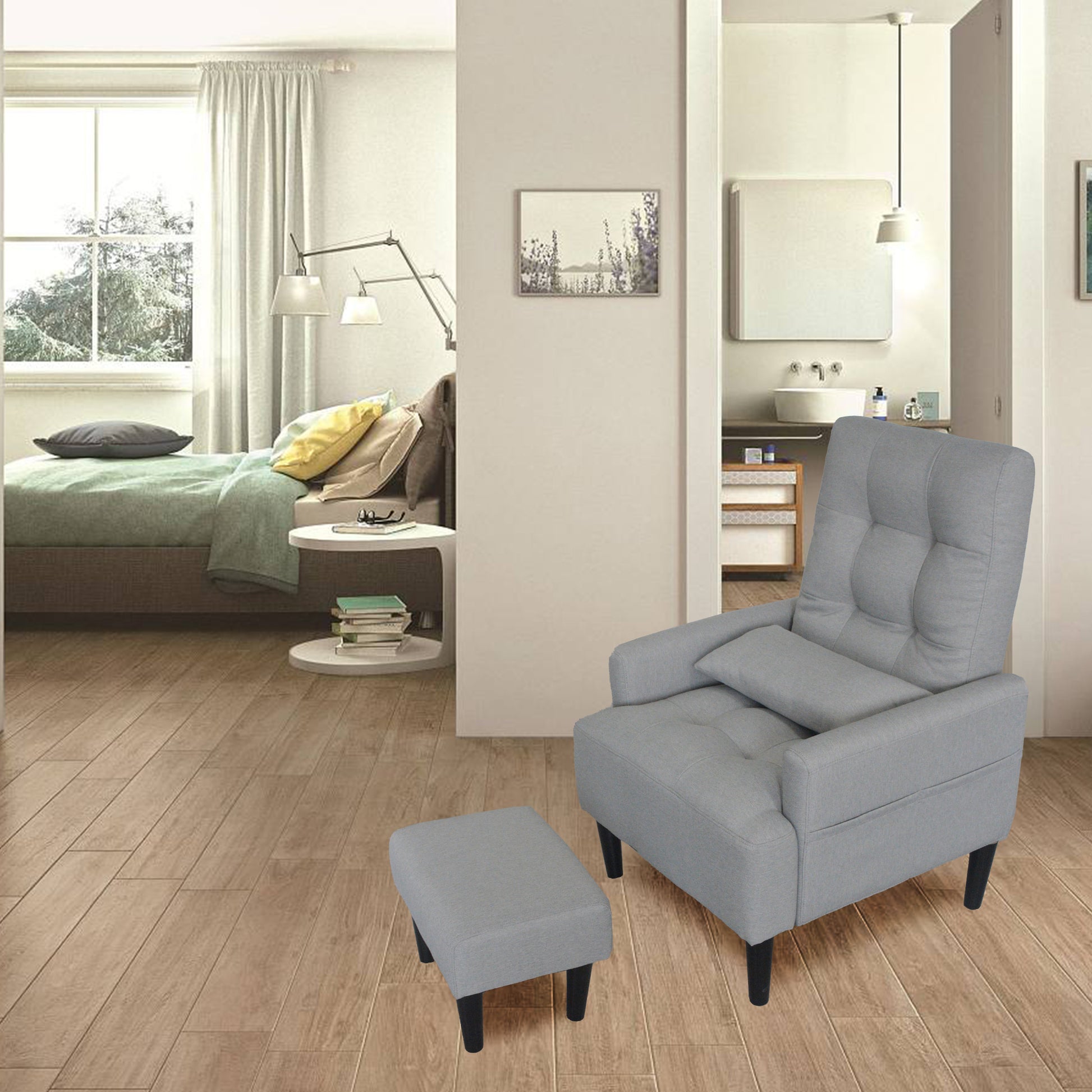 Redde Boo Modern Living Room Leisure Sofa Chair Design Gray Fabric Home Adjustable Cozy Soft Chair Cream White Modern Foam Fabric