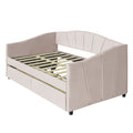 Upholstered Daybed Twin Size With Two Drawers And Wood Slat ,Beige Beige Upholstered