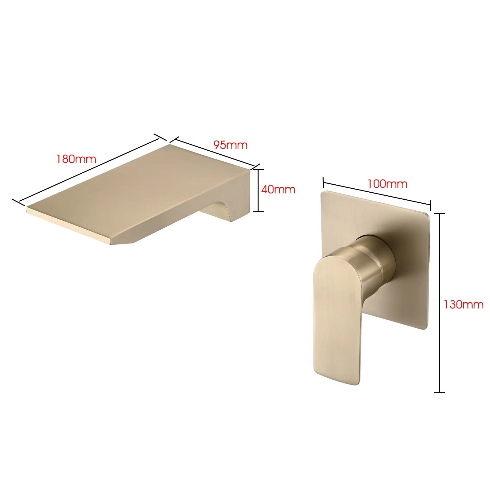 Wall Mount Waterfall Bathtub Faucet Brushed Gold Stainless Steel