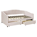 Upholstered Daybed Twin Size With Two Drawers And Wood Slat ,Beige Beige Upholstered