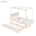 Wood Canopy Bed With Trundle Bed ,Full Size Canopy Platform Bed With Support Slats .No Box Spring Needed, Brushed White White Solid Wood