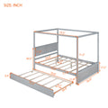 Wood Canopy Bed With Trundle Bed ,Full Size Canopy Platform Bed With Support Slats .No Box Spring Needed, Brushed Gray Gray Solid Wood