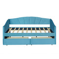 Upholstered Daybed Twin Size With Two Drawers And Wood Slat ,Blue Blue Upholstered