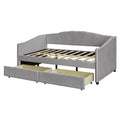 Upholstered Daybed Twin Size With Two Drawers And Wood Slat ,Gray Gray Upholstered