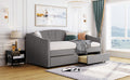 Upholstered Daybed Twin Size With Two Drawers And Wood Slat ,Gray Gray Upholstered