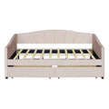 Upholstered Daybed Twin Size With Two Drawers And Wood Slat ,Beige Beige Upholstered