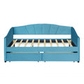 Upholstered Daybed Twin Size With Two Drawers And Wood Slat ,Blue Blue Upholstered